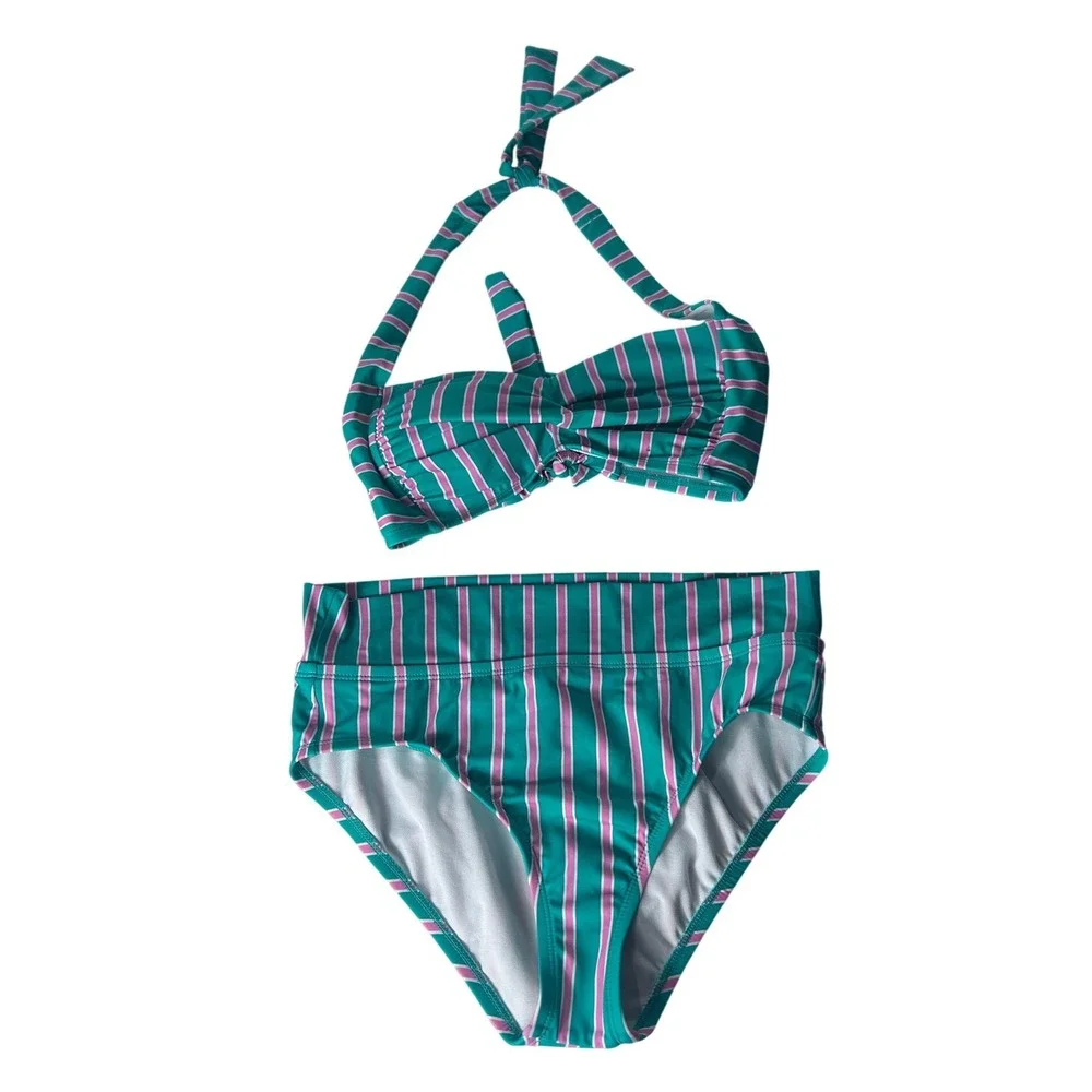 Draper James RSVP Prep In Your Step Striped Bikini Set Green Pink Size Small NEW